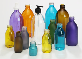 coloured glass toiletry bottles